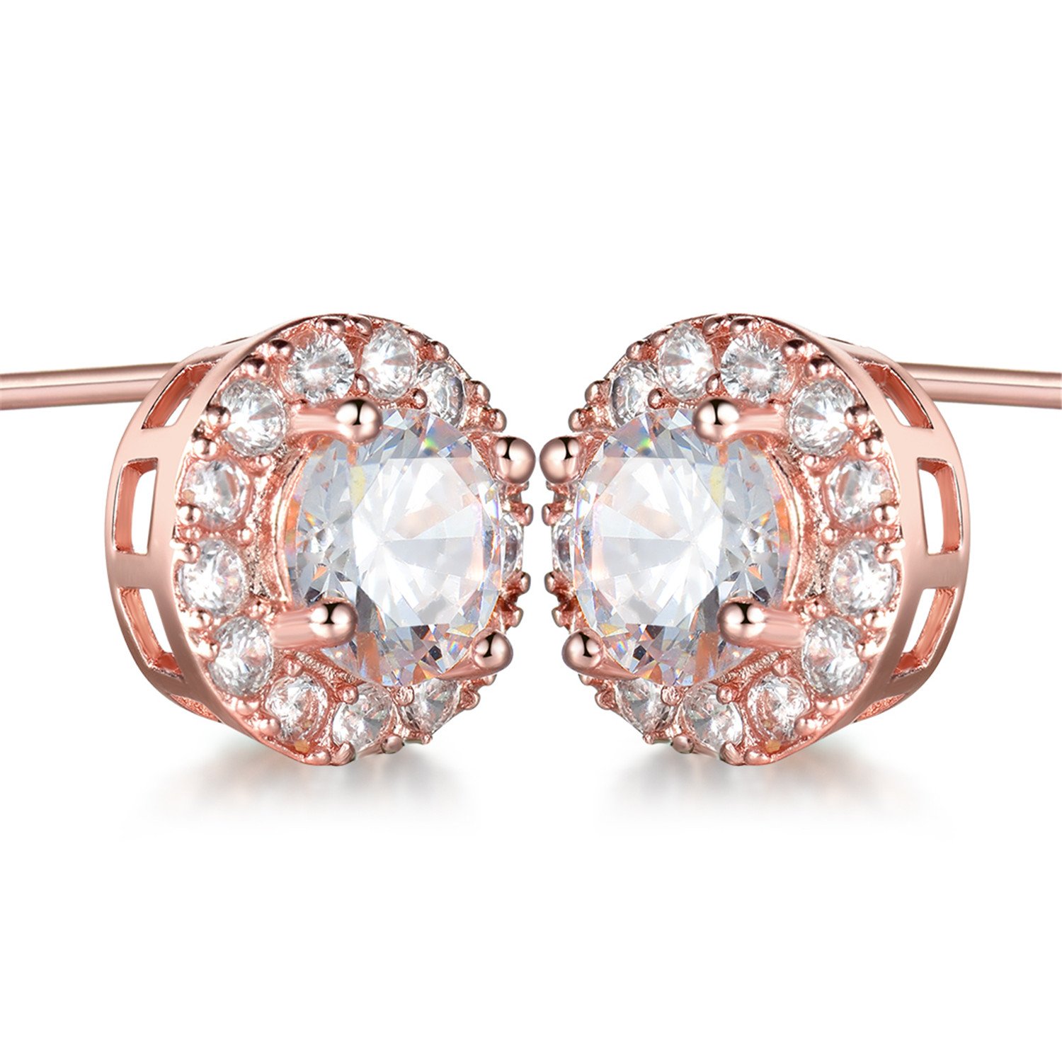 Particular aretes con broche con cristal y estrás redondo, tono dorado rosado, para mujer 3