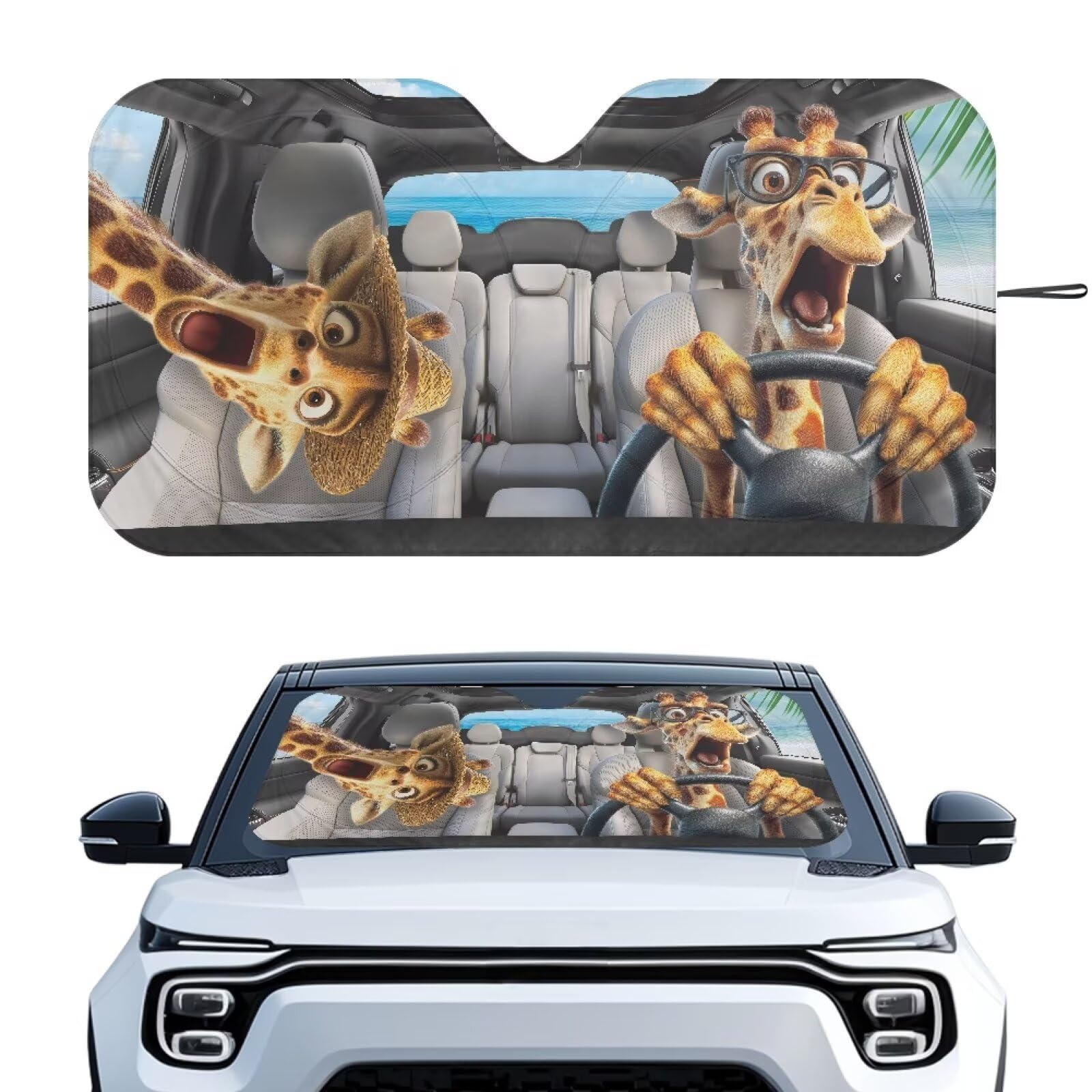 Drive Giraffe Car Interior Accessories Sun Protection Easy to Install Automotive Windshield Sunshades Keep Cool UV Rays Protection for Most Sedan Truck Van