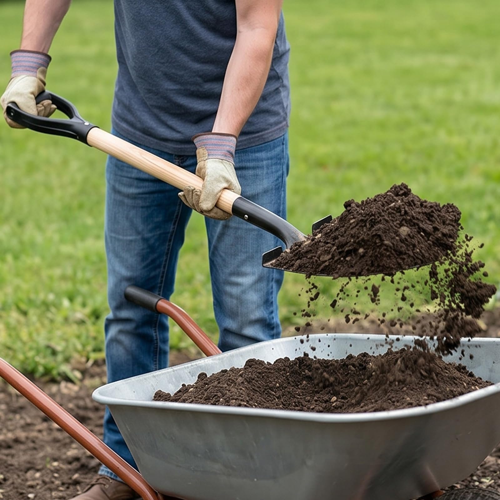 Pala da giardino ergonomica a forma di D con testa rimovibile, B | Adatto per lavori in cortile, paesaggistica, trapianto e avventure all'aperto, con struttura in legno per lungo tempo