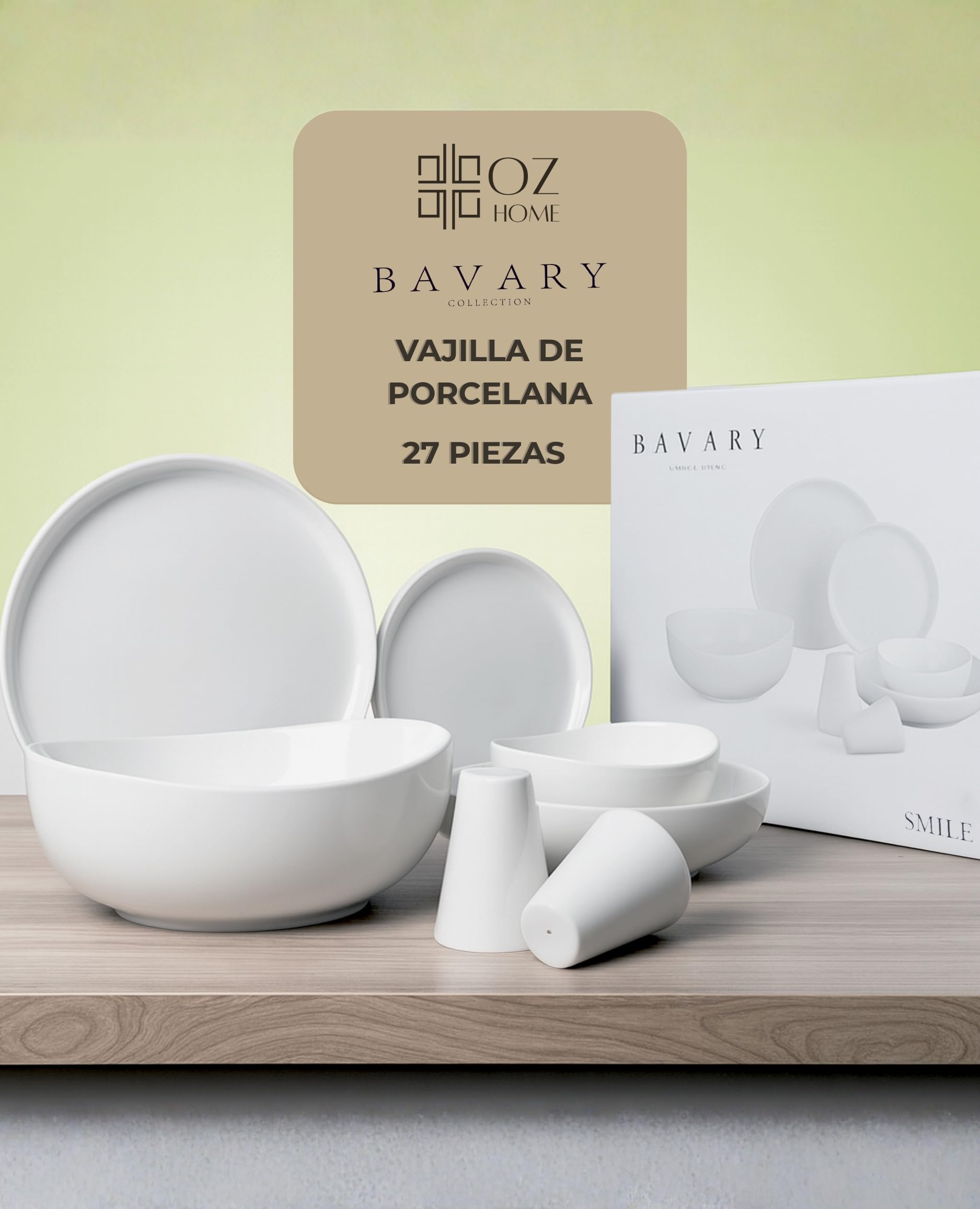 BAVARY Set Piatti Porcellana Smile 27 Pezzi – Set Piatti 6 Persone Pensato Come Servizio Piatti Completo – Stile Da Piatti Moderni – Dettagli Da Servizio Piatti 6 Persone In Autentico – Set Cucina