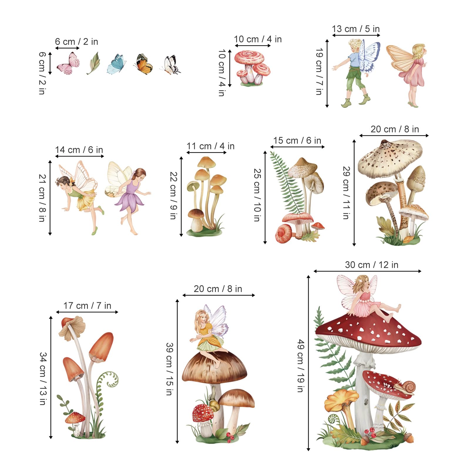 Runtoo Adesivi Murali Fate Funghi Adesivi da Parete Fiori e Farfalle Elfo Decorazioni Muro Cameretta Bimba Ragazza Camera da Letto Soggiorno