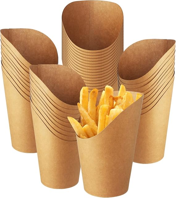 Belinlen 100 Pack Disposable French Fries Holder Cups 16oz Kraft Paper Charcuterie Cups, Snack Cups for Popcorn, Fries, Fruits, Crisps