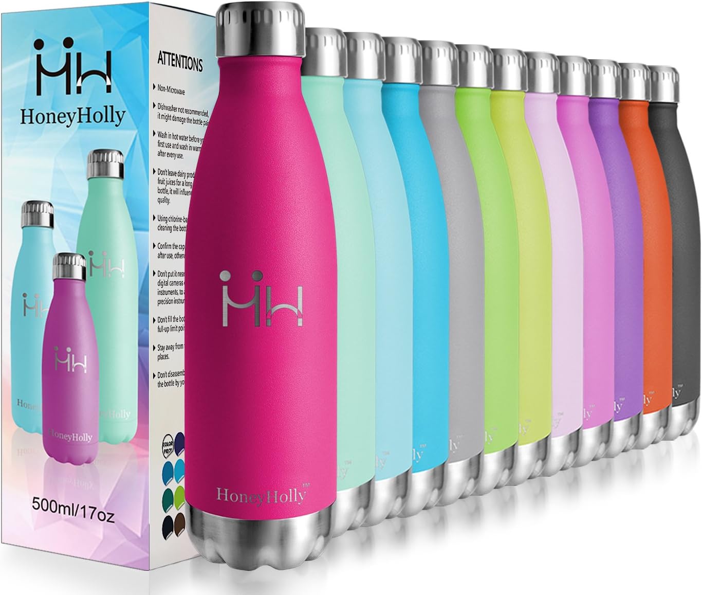 HoneyHolly Stainless Steel Water Bottle - 12/17/22/25oz 750ml Vacuum Insulated Metal Reusable Flask Cola Bottle Shape, Keeps Hot & Cold, BPA Free Sports Bottle Boys, Girls, Kids, School, Kindergarten