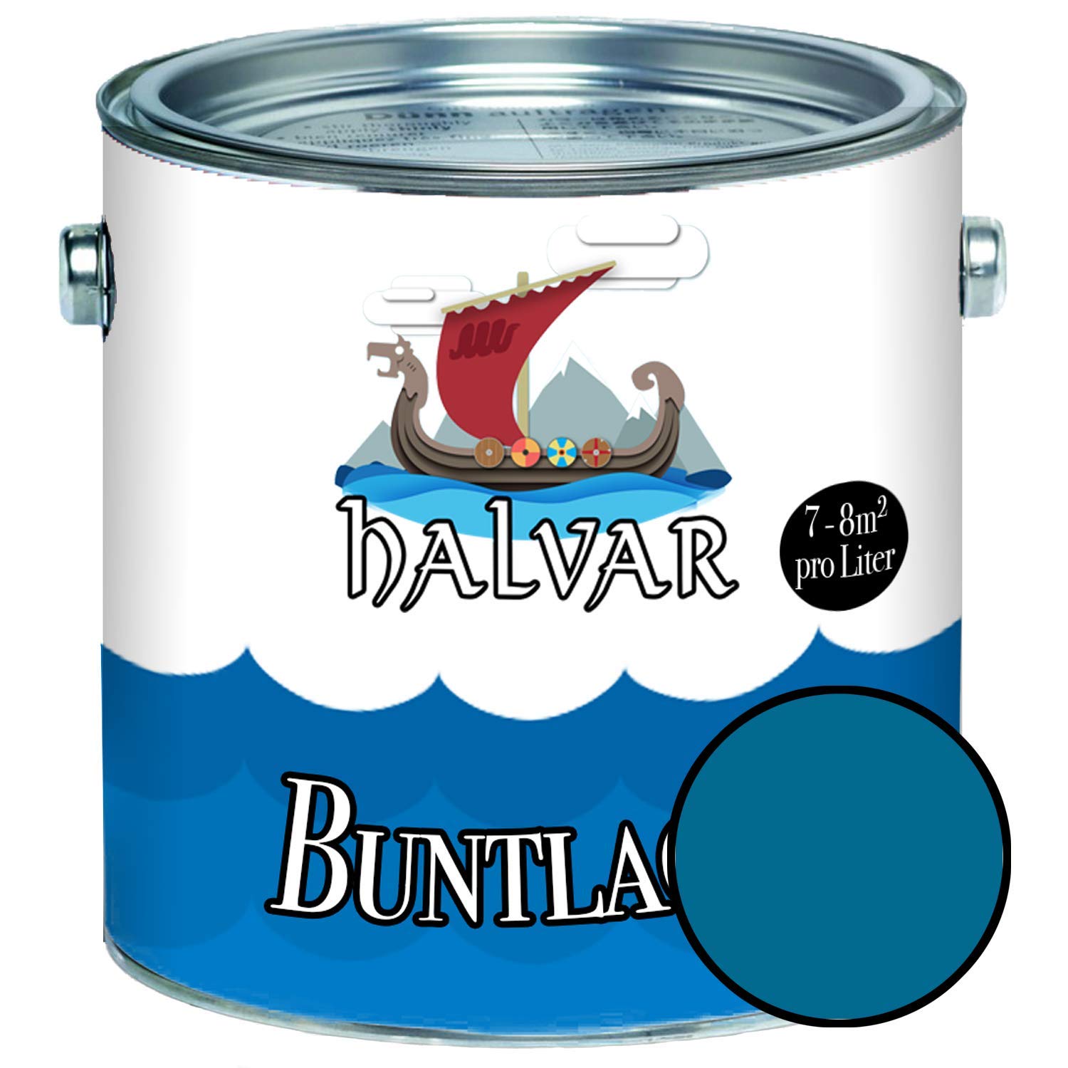Halvar Kolorowy lakier do drewna i metalu, błyszczący niebieski RAL 5000-5024, farba do drewna, lakier do drewna, do użytku wewnątrz i na zewnątrz, wytrzymały lakier z żywicy syntetycznej, odporny na warunki atmosferyczne i doskonała ochrona przez długi c