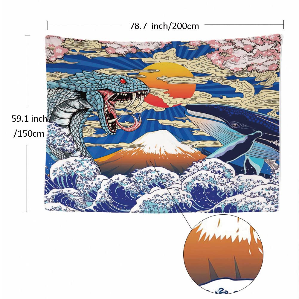 Ulticool - Appeso a Parete Decoración Casa - Serpiente Ballena Japón Arte - 200 x 150 cm Grande – Murales Alfombra Tapiz Pared - Tapices Decorativo para Habitacion Dormitorio Salon