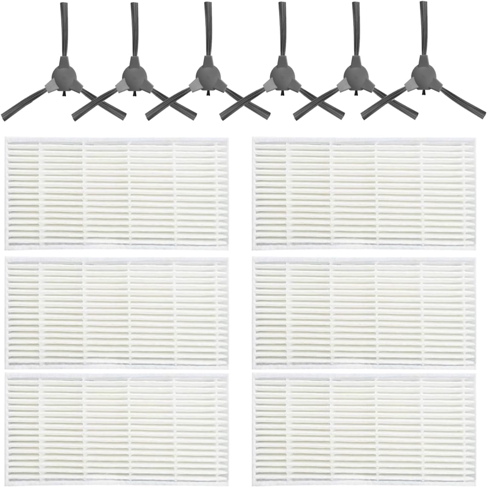 Replacement Parts for ROPVACNIC Vaccum Cleaner Accessory kits with 6 filters, 6 Spare Side Brushes.