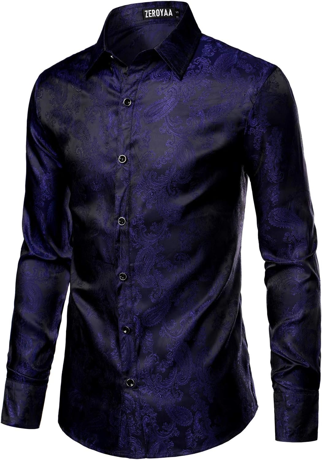 ZEROYAA Men's Paisley Jacquard Slim Fit Long Sleeve Button Up Dress Shirt for Party Prom