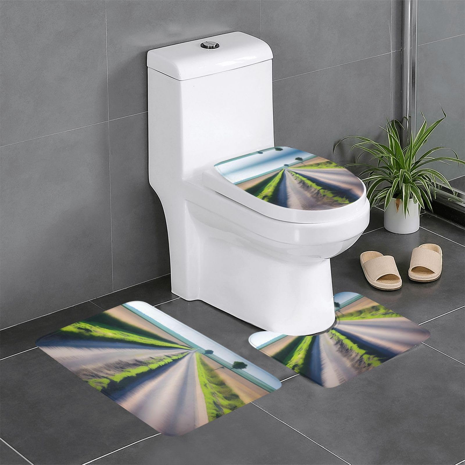 Tapis de salle de bain lot de 3 imprimé antidérapant 61x40cm country road