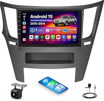 [8 Core 6G+128G]Android 15 Car Stereo for Subaru Outback Legacy 2010-2014 with Wireless CarPlay Android Auto,9" Touchscreen Car Radio with Mirror Link WiFi/GPS DSP Bluetooth FM/RDS HiFi+Backup Camera