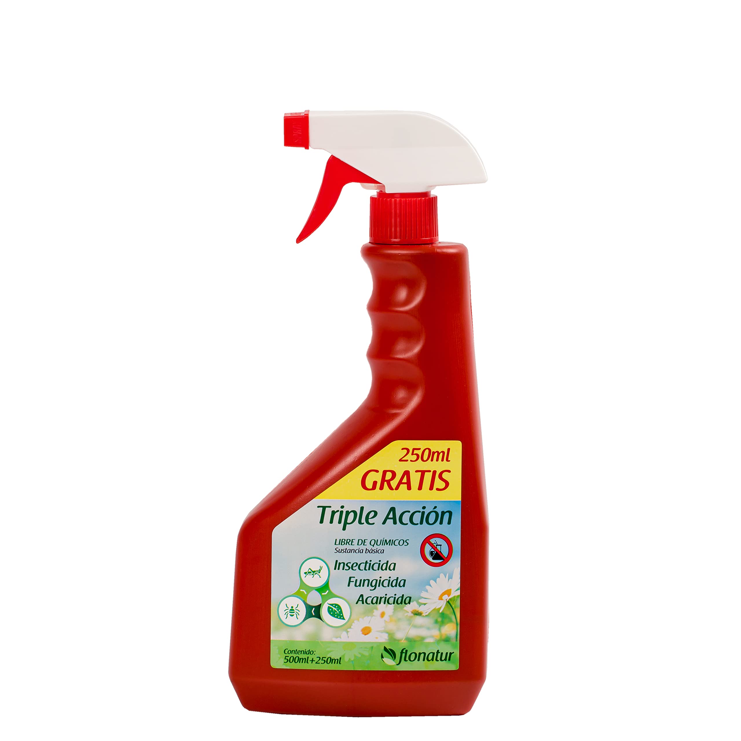 Flonatur, Producto Triple Acción, Función Insecticida, Fungicida y Acaricida, Insecticida para Plantas y Jardin, Libre de Químicos, 750 Mililitros
