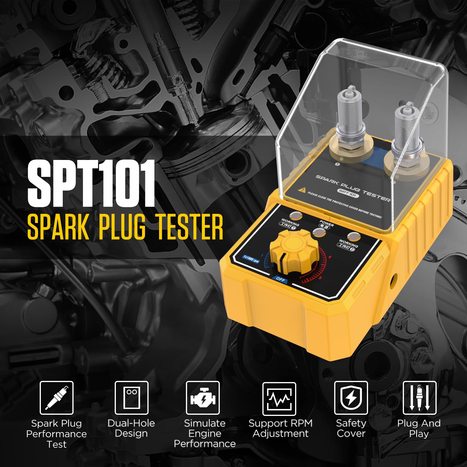 Utensili di accensione a candela SPT101 Automotive Candela Tester Rilevatore a doppio foro Accensione Candela Tester Analizzatore 110V/220V