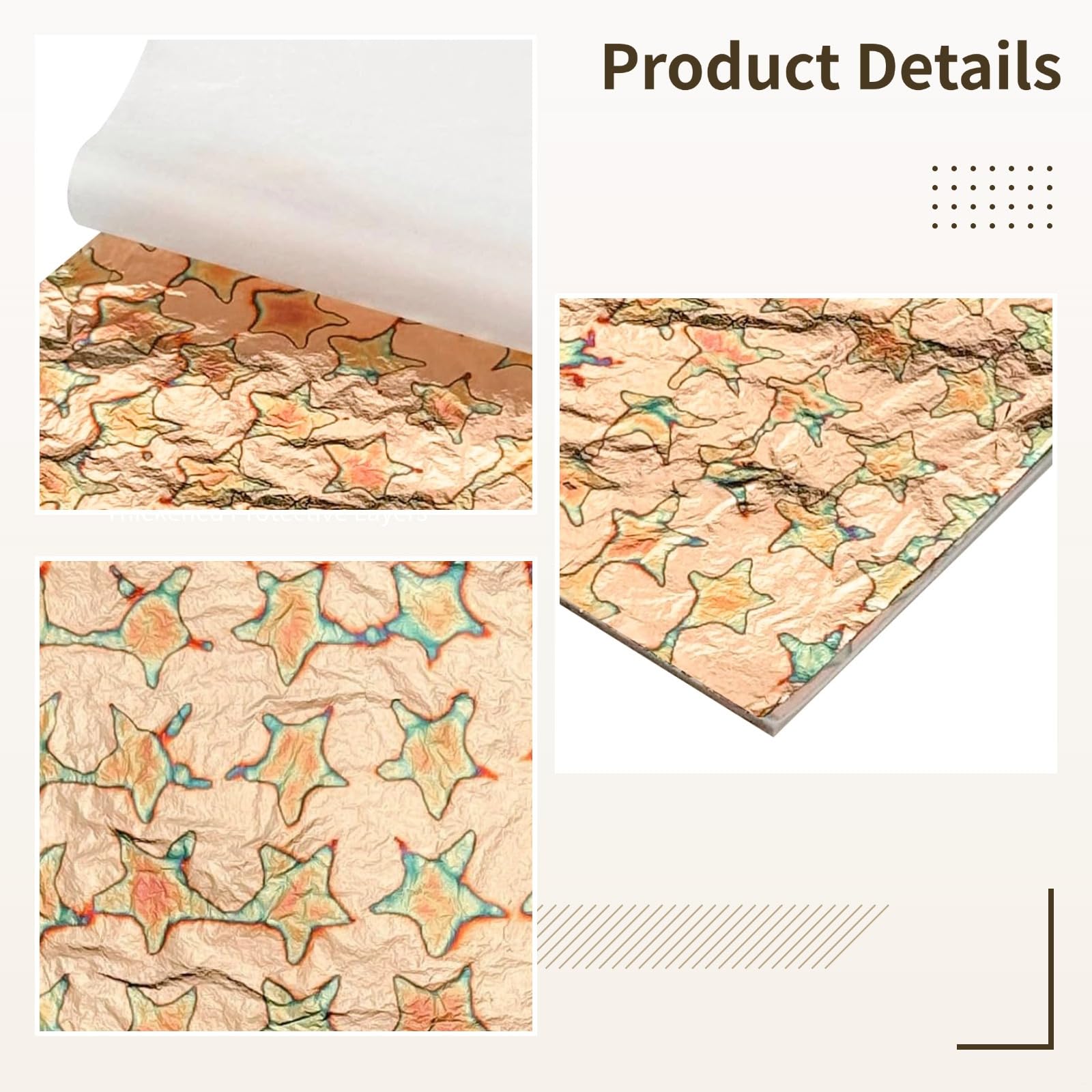 Metaliczny papier liściowy z wzorem w gwiazdki, złote arkusze foliowe na materiały artystyczne, złocenia, scrapbookingu, dekoracji wnętrz, tworzenia kart i kreatywnych projektów