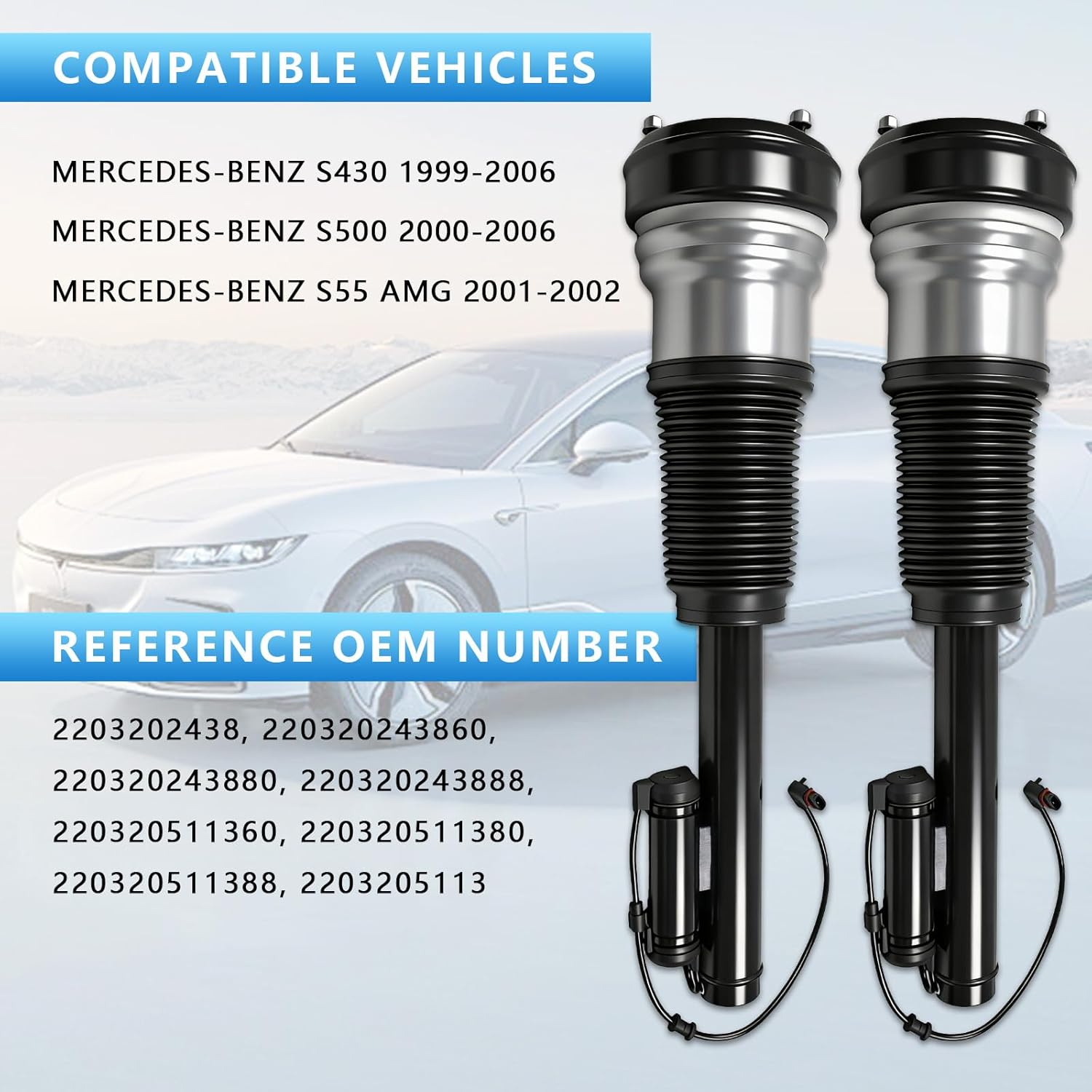 2 PCS Front Air Suspension Shock Struts Shock Absorber Fit for 2WD Mercedes-Benz W220 S-Class S430 S500 S55AMG 1999-2006 w ADS 2203202438, 220320243880