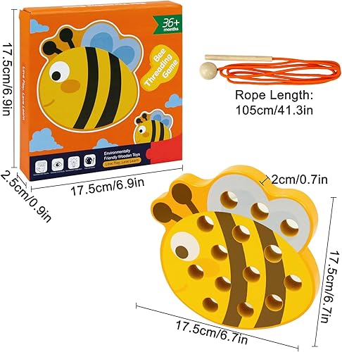 Miniatura 7 de Sealive Juguetes de madera con cordones para niños pequeños - Juego de roscado divertido y educativo Desarrolla habilidades motoras finas Juguete