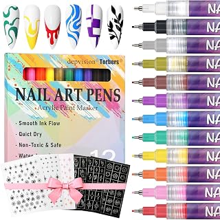 Nail Art Markers Set Nail Art Pens Kit 12 Colors Nail Pens for Nail Art for Painting Nail Art Design Acrylic Paint Marker for Drawing Painting Nail Art Graffiti Pen Quick Drying Waterproof 0.5mm