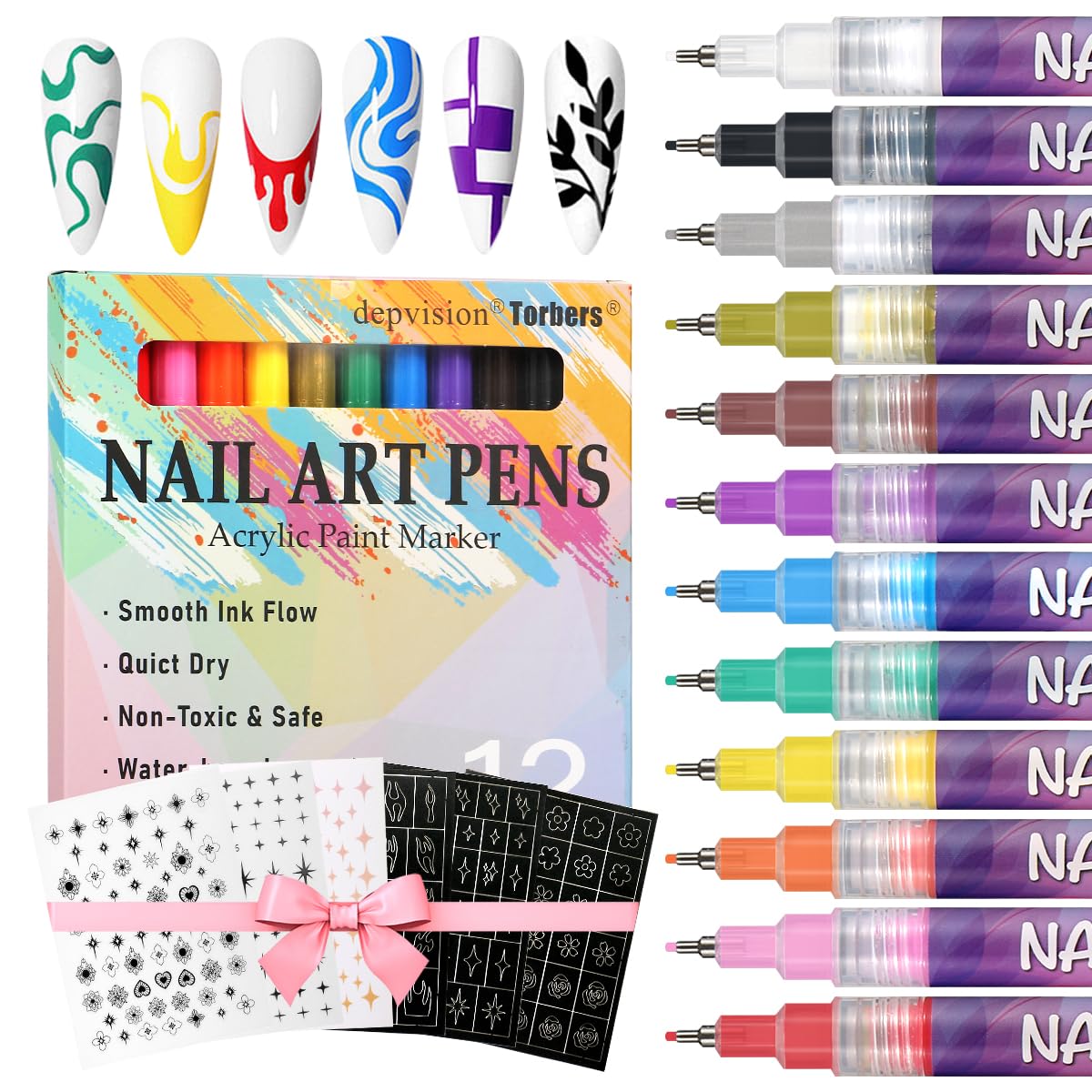 Nail Art Markers Set Nail Art Pens Kit 12 Colors Nail Art Pens for Painting Nails Art Design Acrylic Paint Marker for Nail Art Drawing Painting Nail Art Graffiti Pen Quick Drying Waterproof 0.5mm