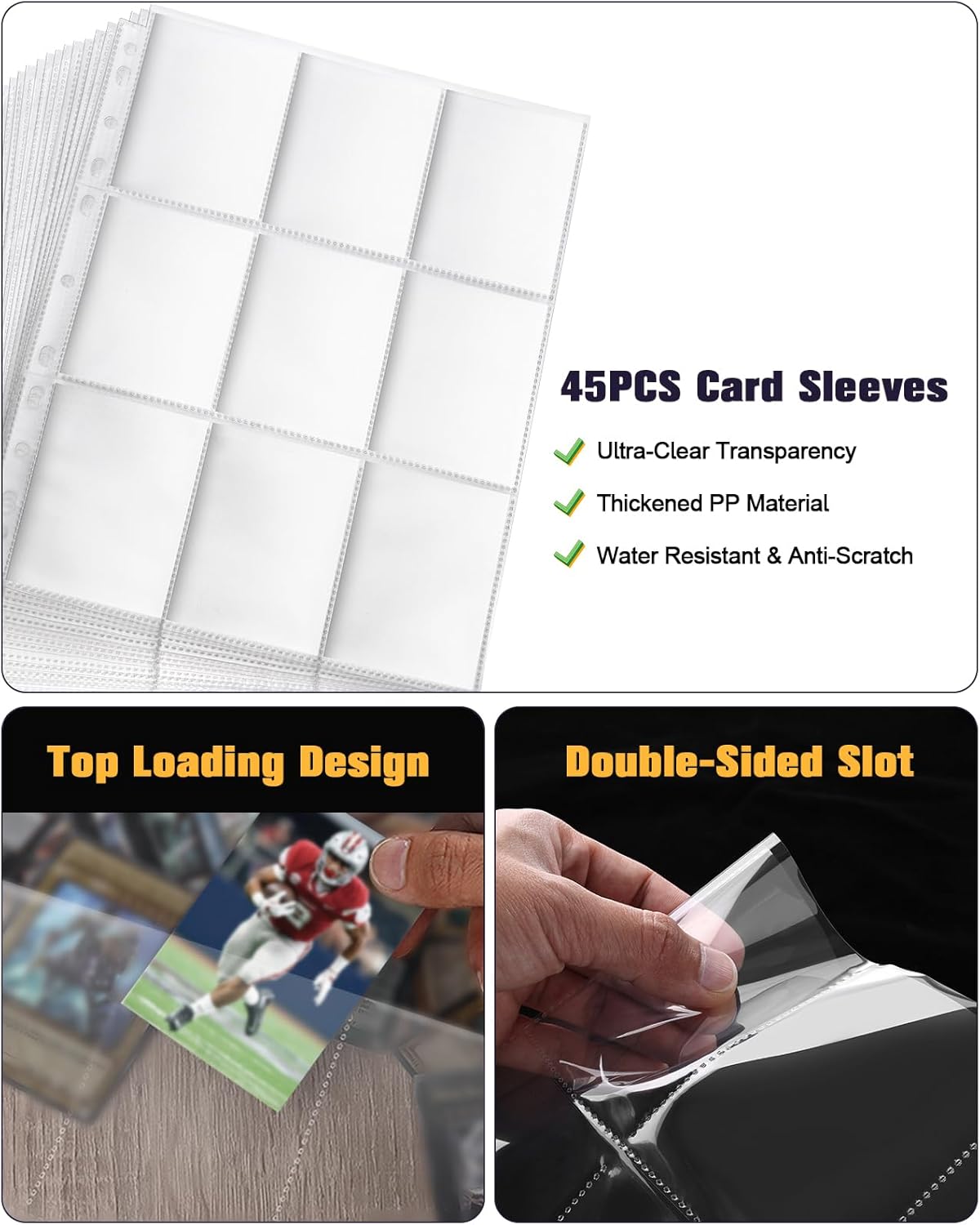Football Card Binder 9 Pocket, Football Card Holder, 3 Ring Binder with Zipper, 810 Pockets, Portable Collector Album for Sports Cards, Game Cards, TCG, MTG 2025-2026