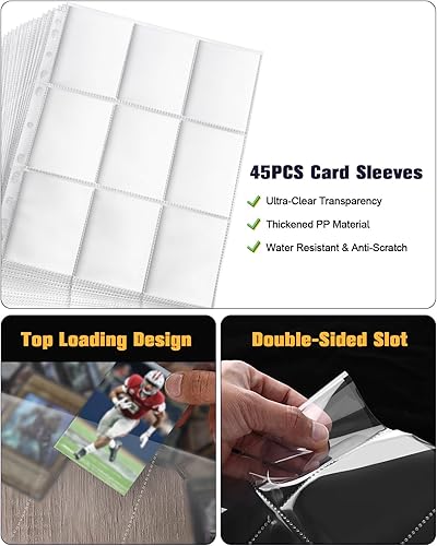 Miniatura 5 de Carpeta de tarjetas de fútbol con mangas, 9 bolsillos, protectores de tarjetas de fútbol, 810 bolsillos, carpeta de 3 anillos con cremallera, álbum