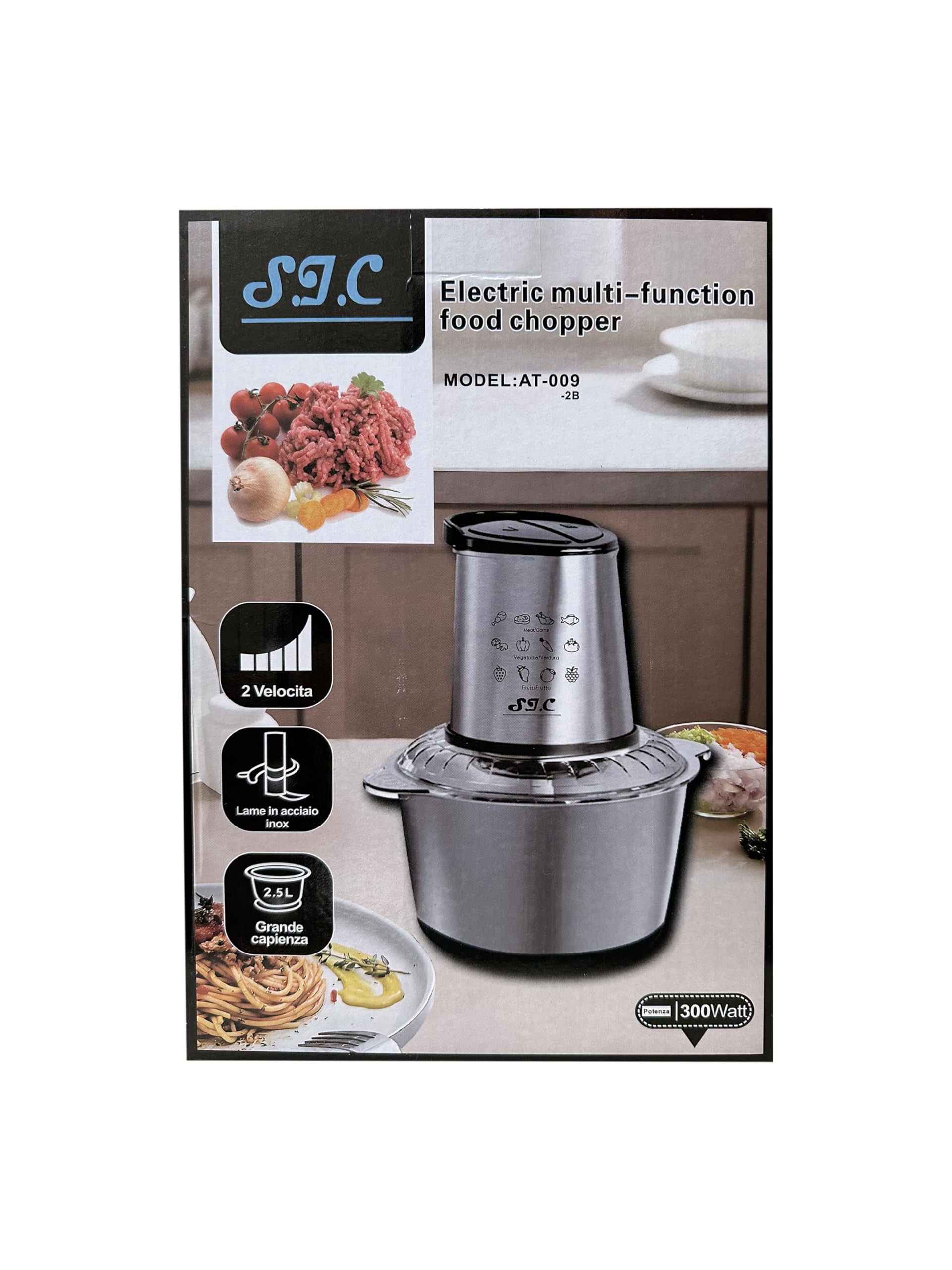 Elektrischer Zerkleinerer 300W - 2.5L Edelstahl Mit 3 Geschwindigkeiten & 2 Klingen