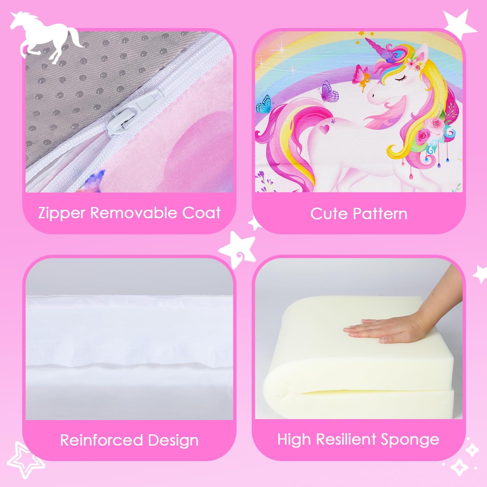 decalsweet Kindersofa Ausziehbar Klappsofa 2 in 1 Extra Große, Kindercouch mit Stofftasche und rutschfeste Matte für Mädchen Jungen, Kindersessel Spielsofa Wohnzimmer Kinderzimmer, Regenbogen Einhorn