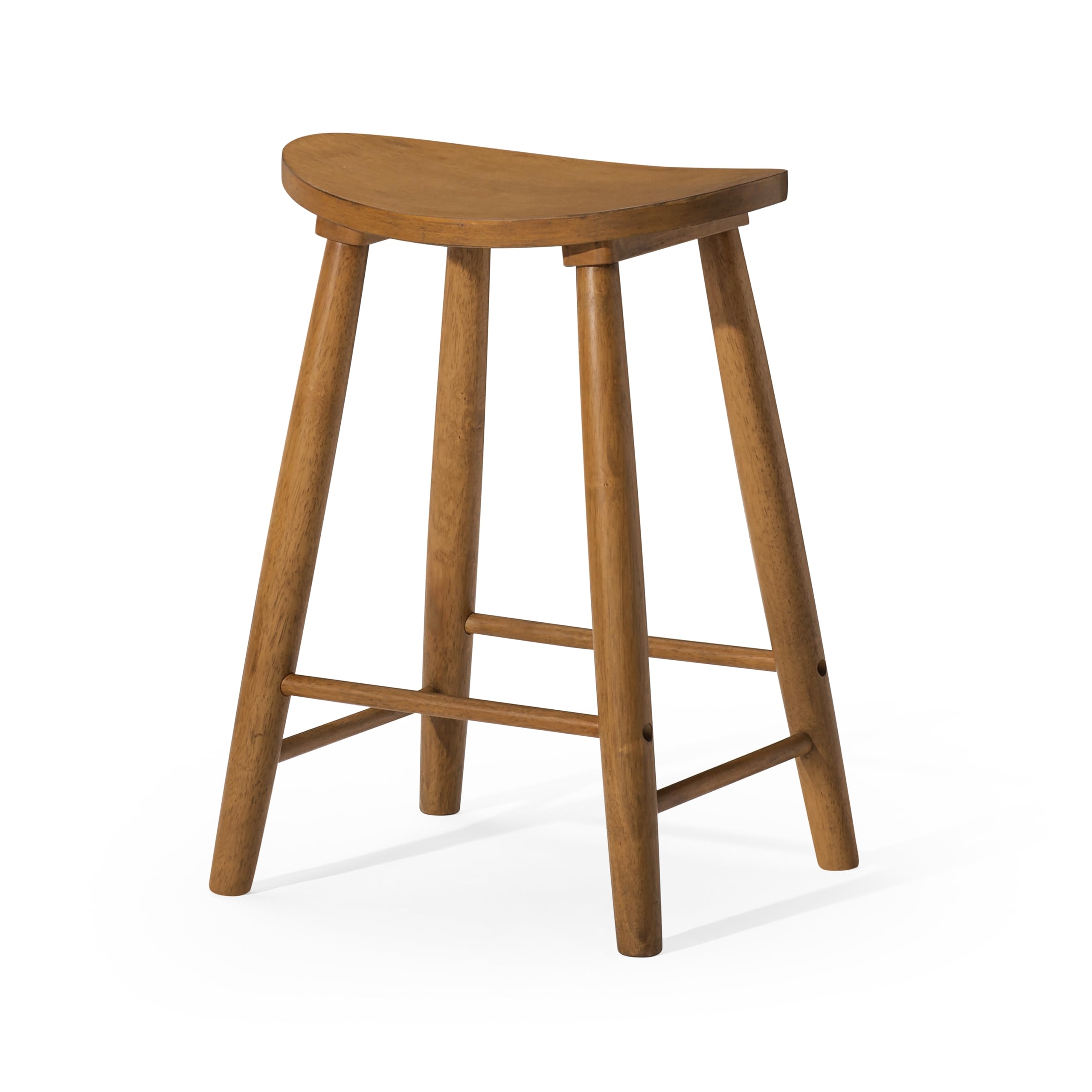 Maven Lane Luna Counter Stool – 26 Inches – Round Stool with Footrest – Light Brown Solid Wood – Space-Saving Design for Kitchen Counters & Islands, Ideal for Apartments, Dorms & Compact Living