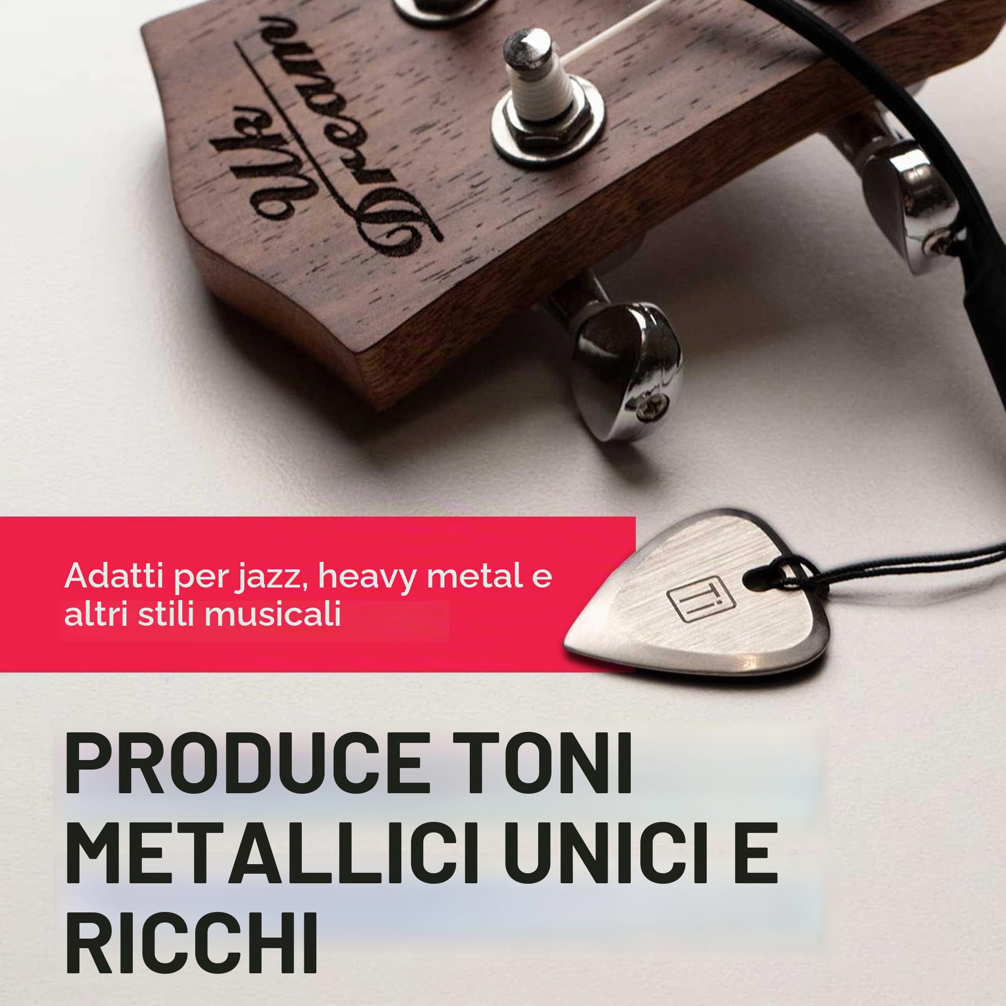 GPCA Plettro per chitarra in titanio, spessore 3 mm, per chitarra, basso e ukulele, viene fornito con cinturino da polso, accessori indispensabili per chitarra, regalo per musicisti e amanti della