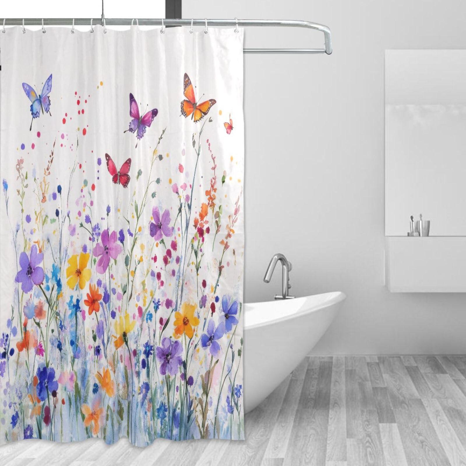 Rideau de douche en tissu haut de gamme imperméable à motif floral