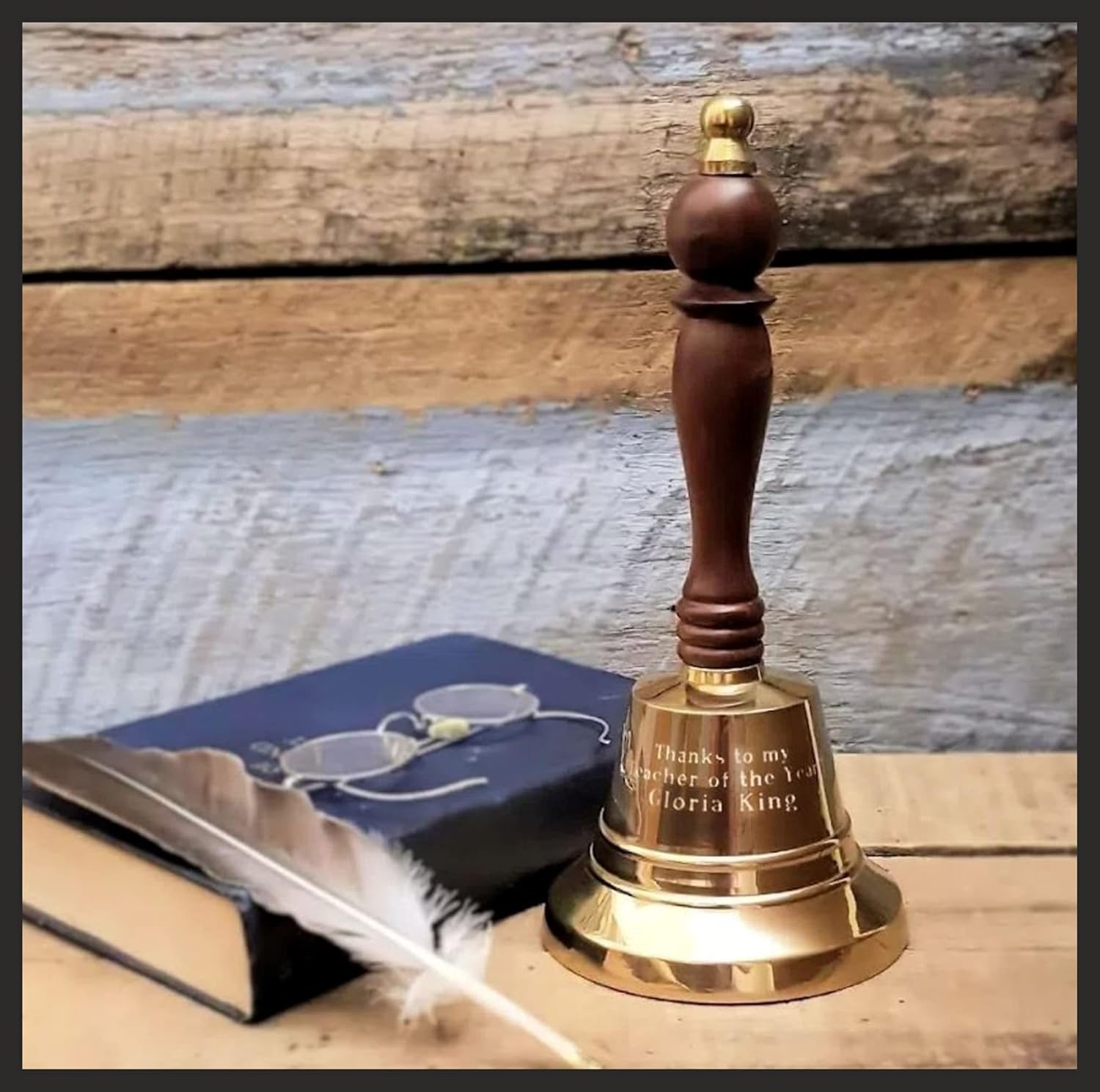Personalized Brass Hand Bell with Wooden Handle - Handmade Meaningful Gift for Every one. Home Decorative