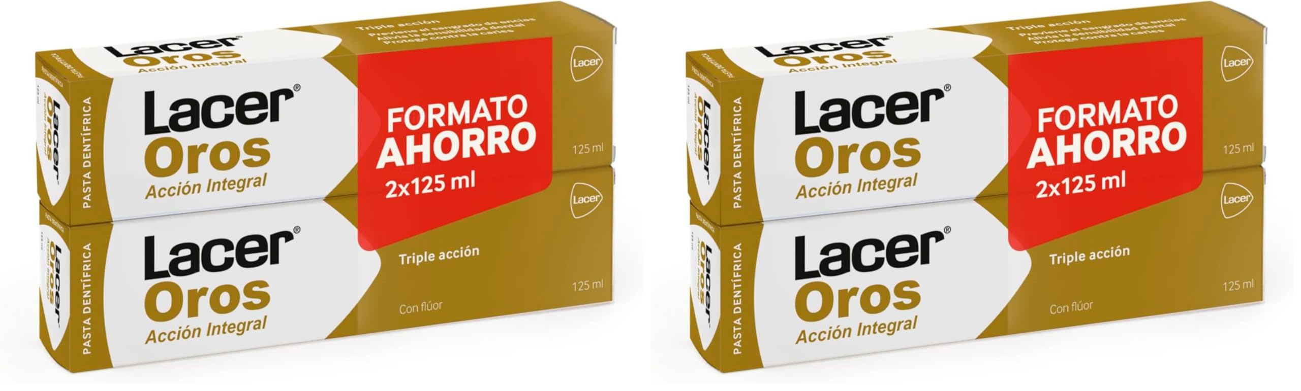 LACER OROS Zahnpasta, 2 x 125 ml, umfassender Mundschutz, dreifache Wirkung, verhindert Blutungen, reduziert die Empfindlichkeit der Zähne, schützt vor Karies (Packung mit 2)