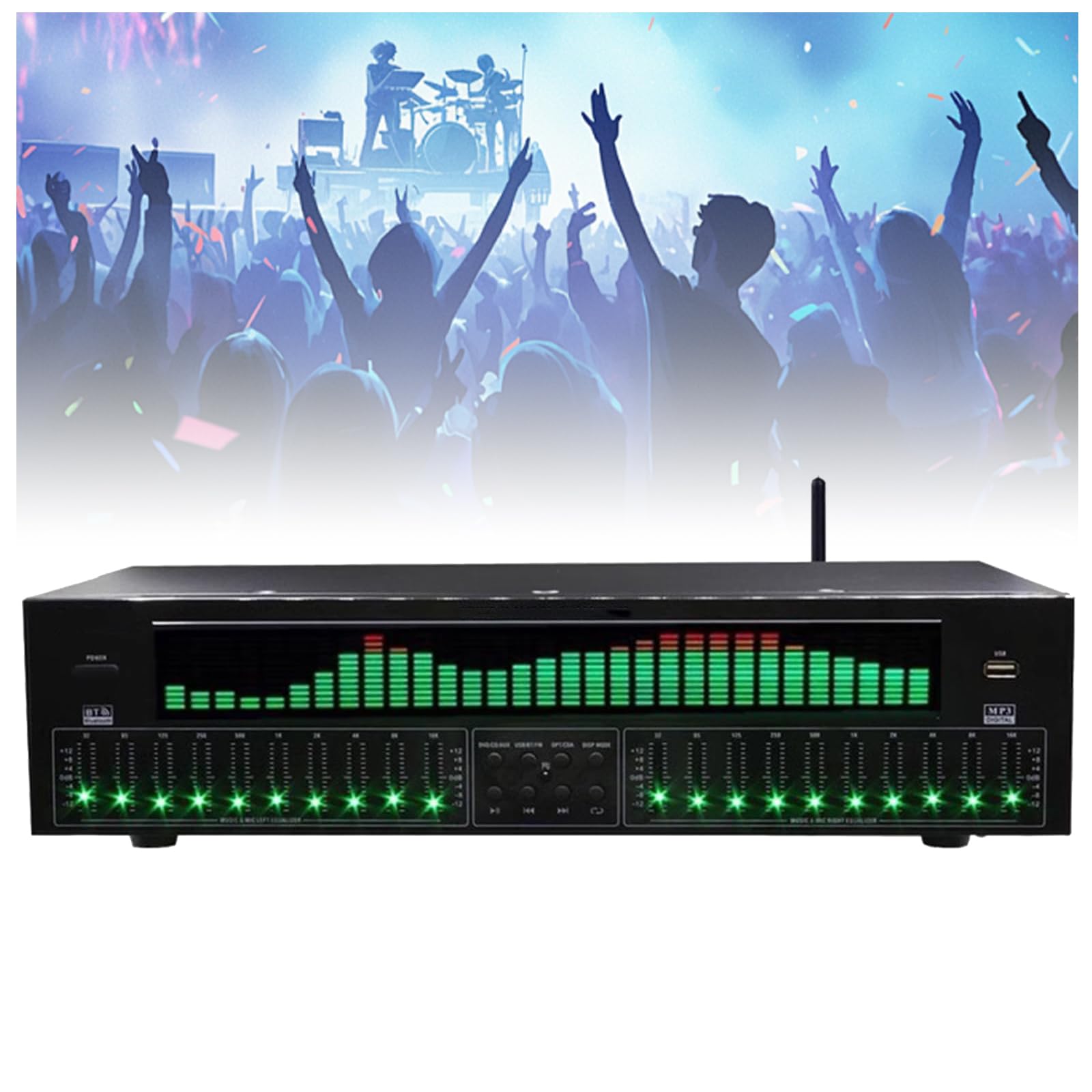 31-pasmowy korektor cyfrowy, stereo graficzny EQ z redukcją szumów, analizator widma muzycznego, Bluetooth 5.4 Optyczne Dekodowanie audio cyfrowego do nagrań Studio