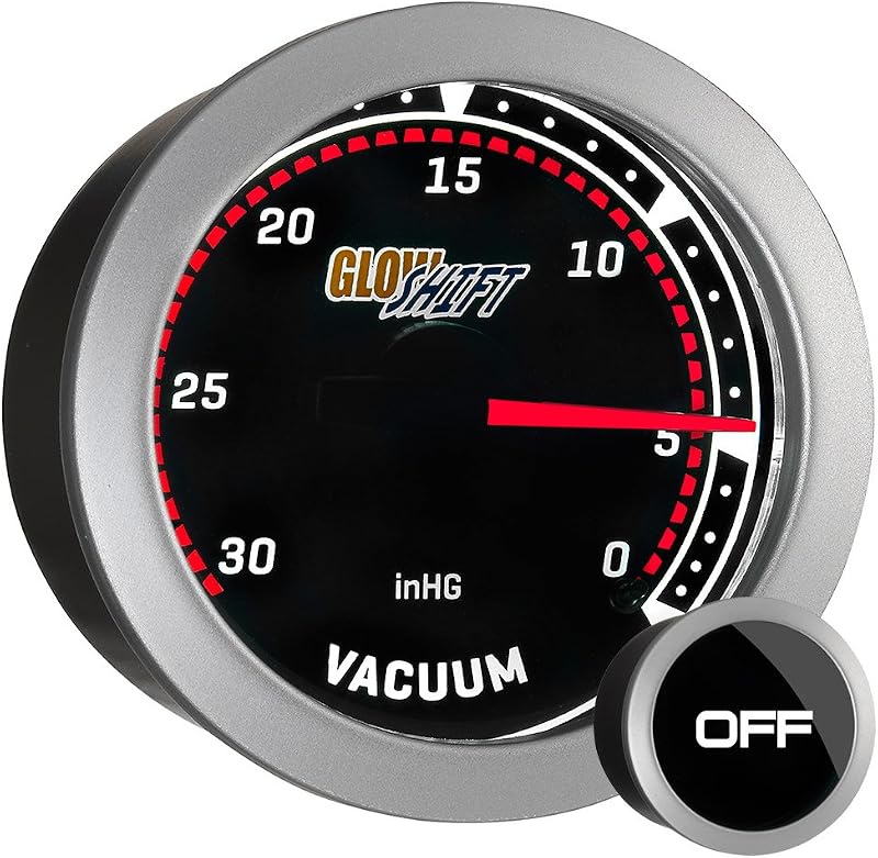 Kit de Manômetro de Vácuo GlowShift Tinted Series -30 a 0 inHg, 52 mm – 1 unidade