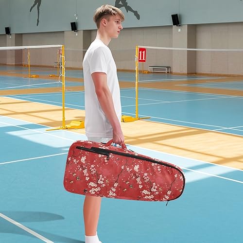 Miniatura 8 de Raqueta de tenis, mochila grande y resistente, color rojo cerezo, 2 raquetas acolchadas para raqueta de tenis para tenis, bádminton, bolso de