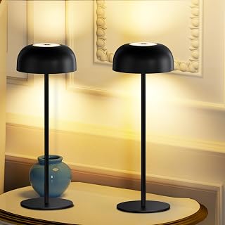 Lámpara de Mesa Inalámbrica, Lámpara de Noche Recargable Brillo Ajustable 3 Temperaturas de Color, Metal Lámpara de Escritorio IP54 Impermeable para Interiores y Exteriores verde (negro, 2)