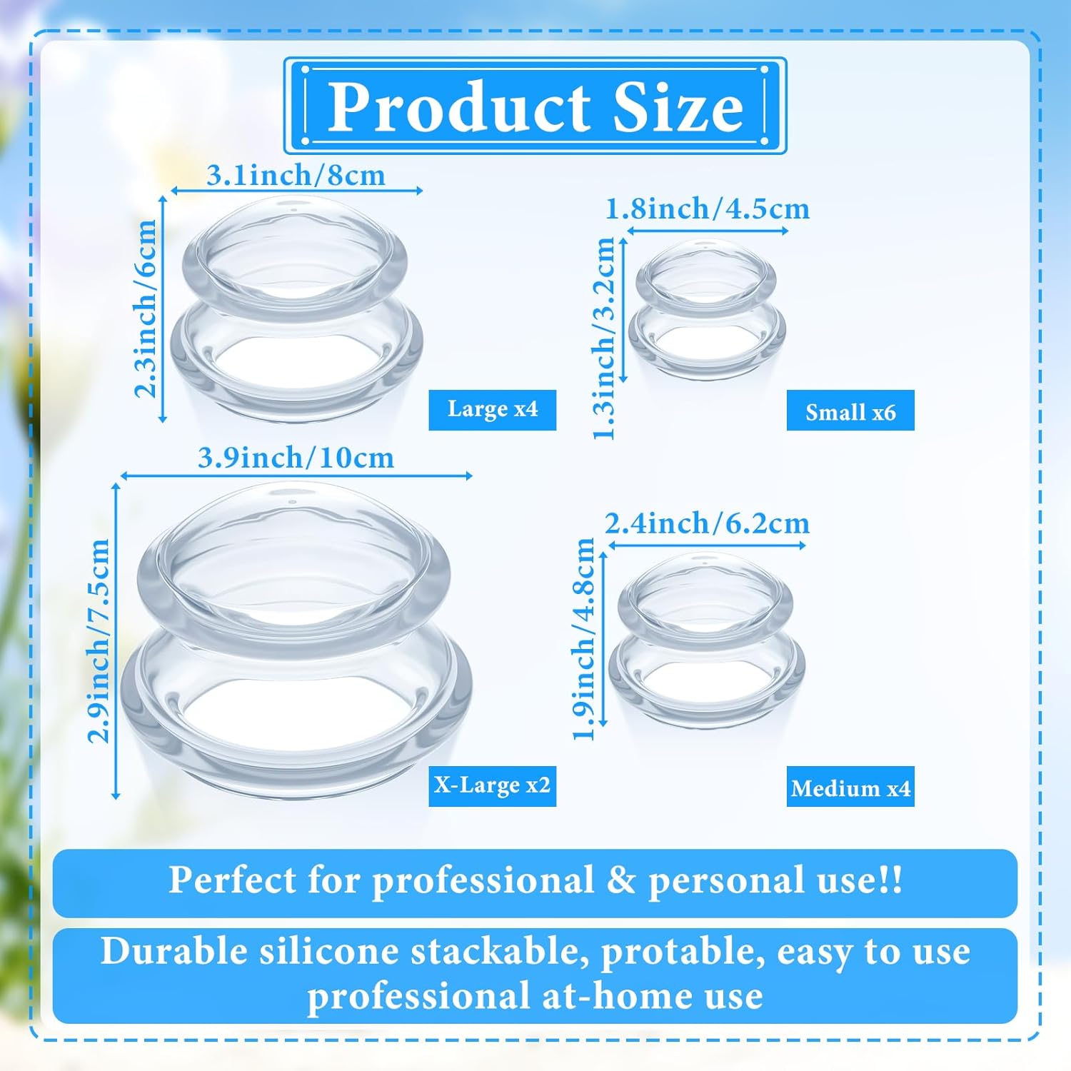 16 Pcs 4 Sizes Cupping Therapy Set, Silicone Cupping Massage Cups Professional Chinese Massage Therapy Clear Therapys Studio and Household Set for Cellulite Reduction Body Muscle Nerve
