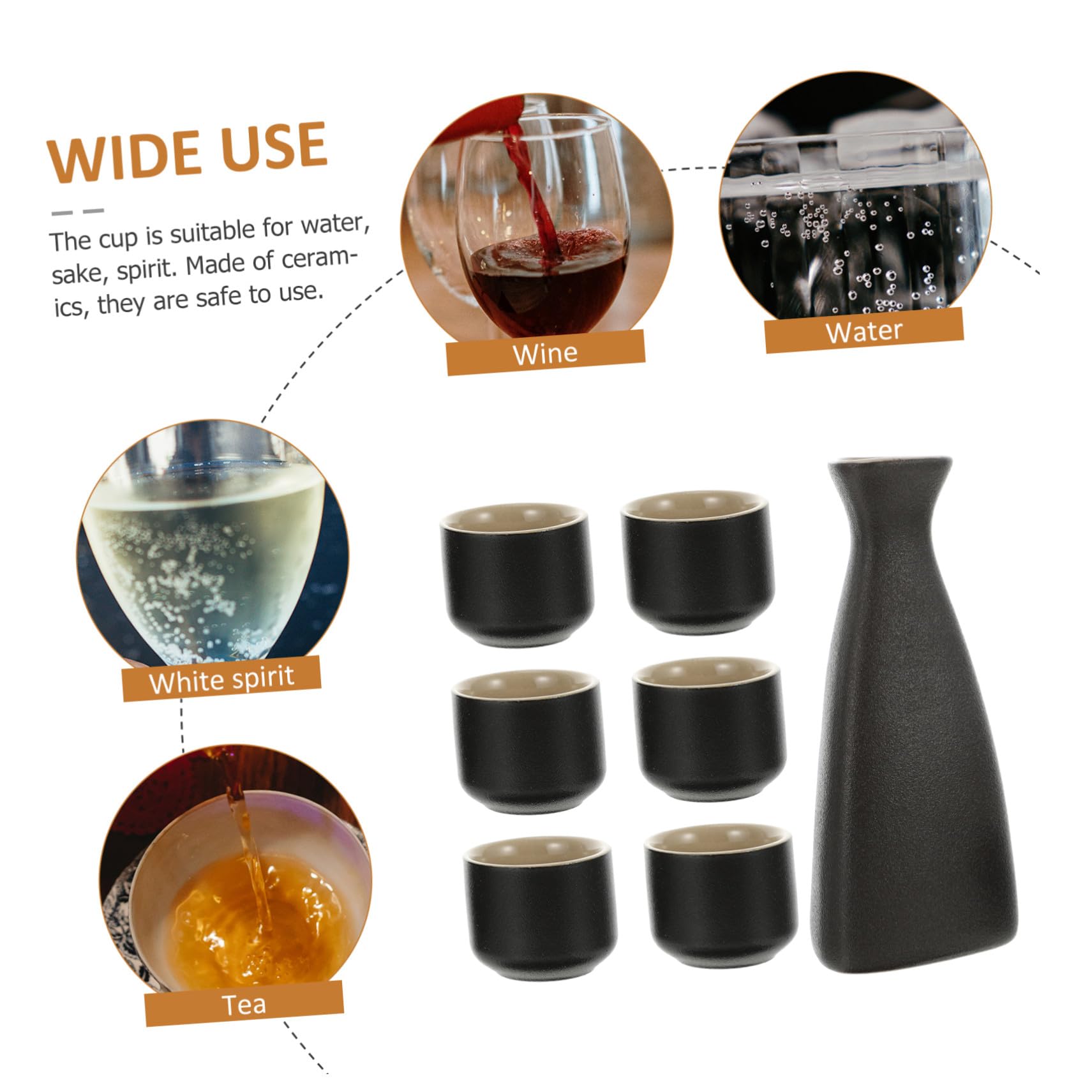 Ipetboom Ensemble de 7 Tasses à Saké en Céramique Noire, Design Japonerie Simpliste, Multi-usages, pour Recevoir Famille et Invités