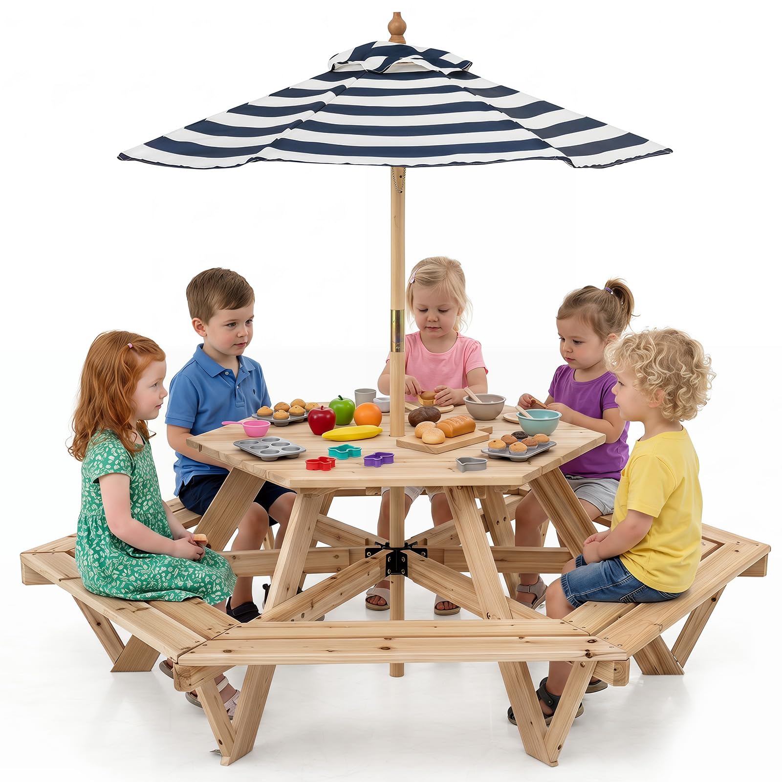 COSTWAY Kids Picnic Table, Children Outdoor Table and Bench Set