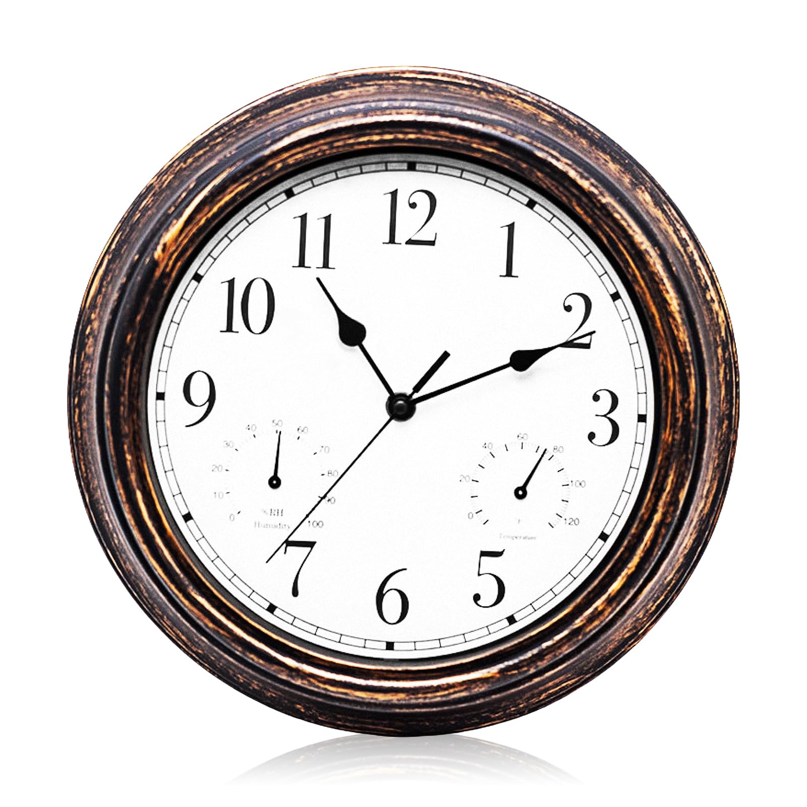 PORFOYO Orologio Da Parete, Orologio Da Giardino, Orologio Da Esterno, Per Interni Ed Esterni, Resistente Alle Intemperie, Con Termometro E Igrometro, Orologio Da Esterno Da 12 Pollici