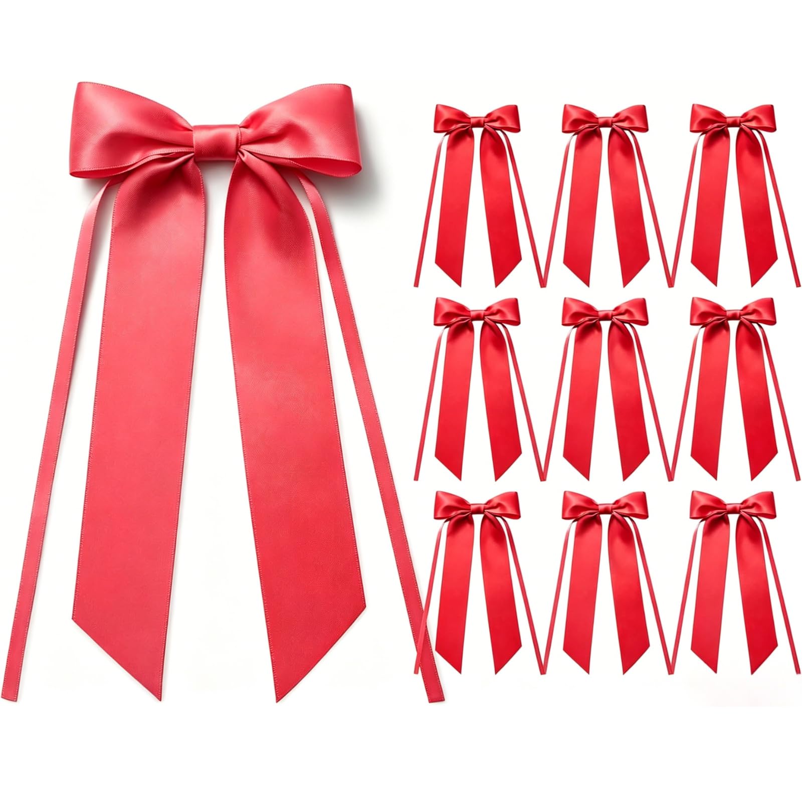 PORUPAEL 10PCS Bow for Gift Wrapping, Pre Tied Ribbon Bows 24 x 11cm Christmas Tree Bow, Decorative Gift Wrap Bows for Birthday Wedding Baby Shower Party Favors DIY Crafts (Red)