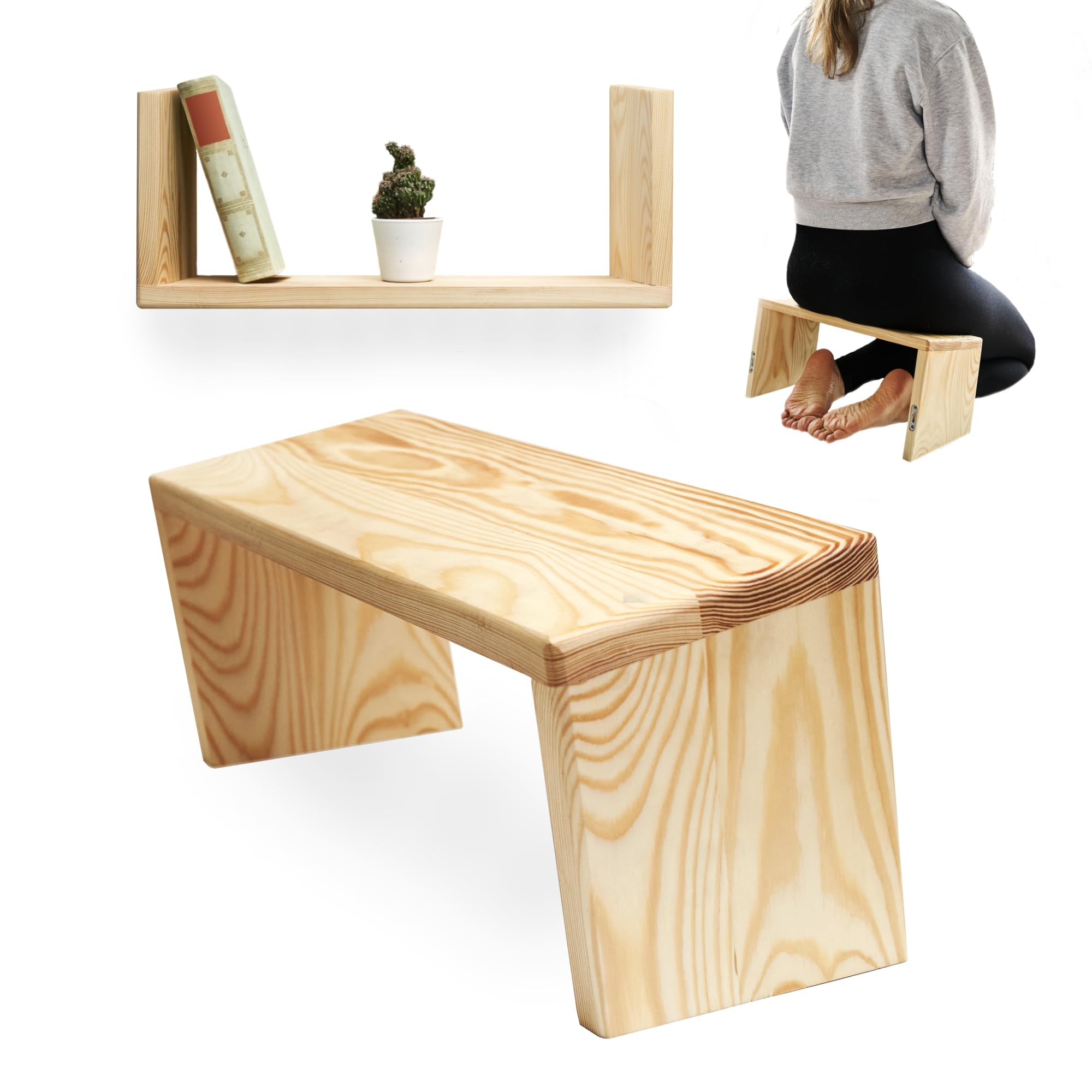 Meditationsbank, Wandregal aus Holz, Multifunktional