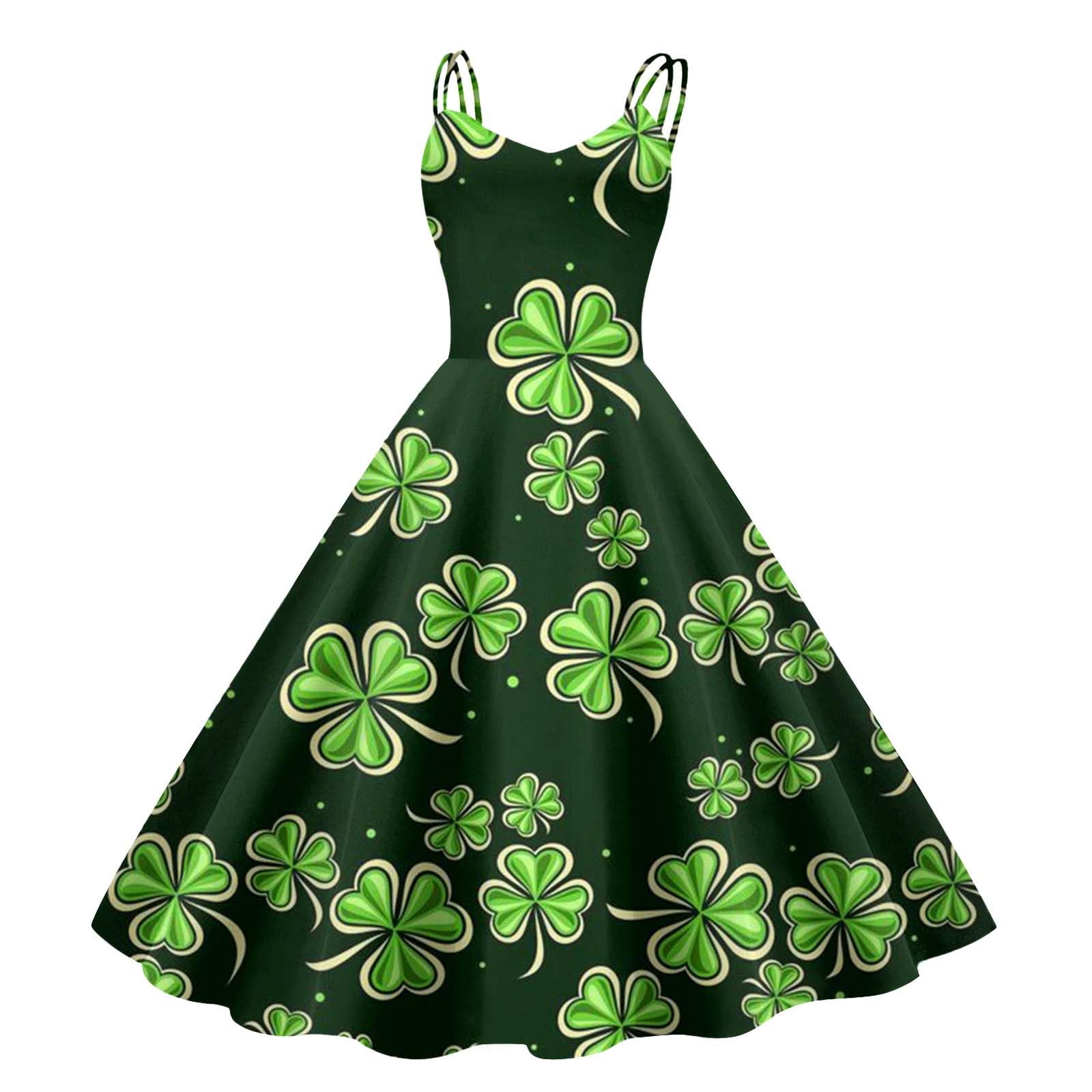 Womens St Patricks Day Fancy Dress Leprechaun Costumes Ireland Irish Lucky Shamrock Dress Saint Patricks Day Green Irish Outfits Gown CocktailGreen Sleeveless Paddy'sFancy Dres Party — image 1
