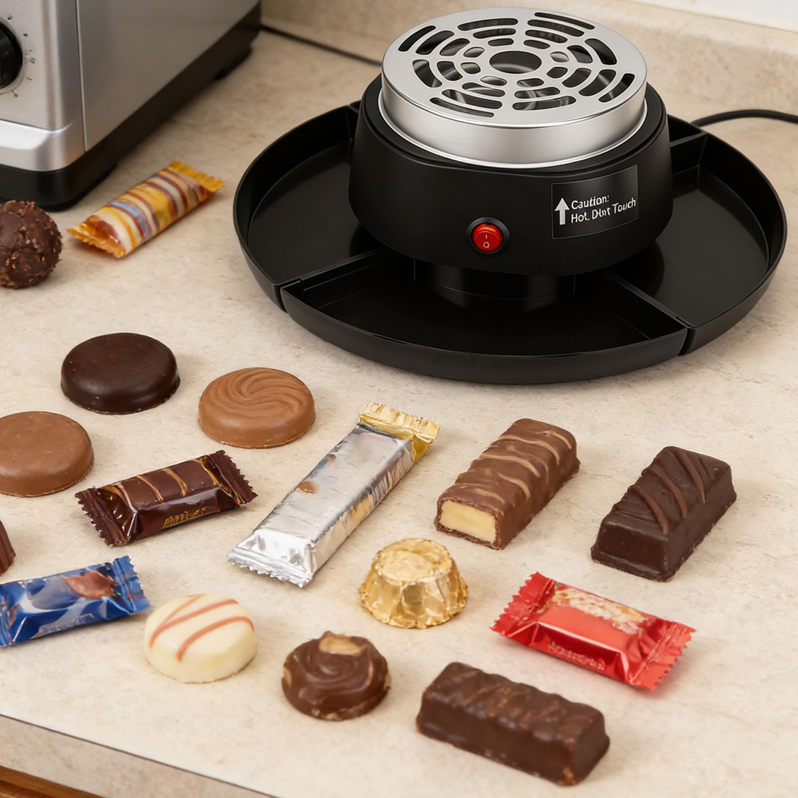 Qcwwy Smores Maker Kit de Mesa para Interiores, Estación Smores con 4 Tenedores para Asar, 4 Bandejas Desmontables, Tostador Eléctrico de Malvaviscos sin Llama, (Enchufe europeo 220V)