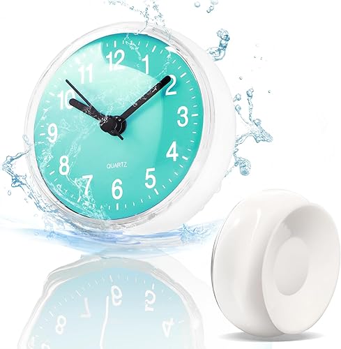 Vista 9 de Betus Reloj de ducha de baño impermeable con gran ventosa, silencioso, a prueba de agua, reloj de pared a pilas para inodoro, cocina, dormitorio