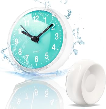 Betus Waterproof Bathroom Shower Clock with Large Suction Cup - Silent, Water Proof, Battery Operated Wall Clock for Toilet, Kitchen, Bedroom Blue