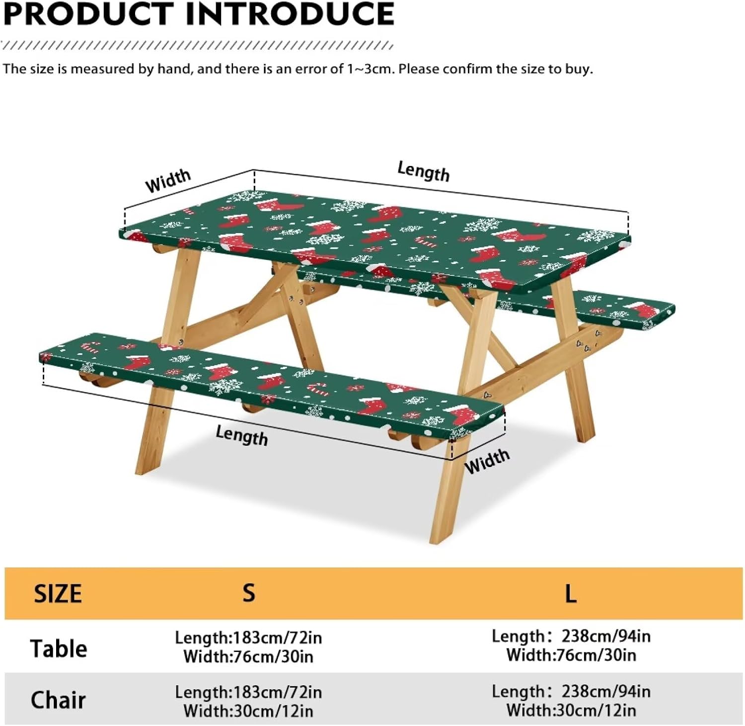 Camping Table Covers Lightweight Reusable Picnic Table and Bench Fitted Cover Elastic Edges Christmas Socks Candy Snowflakes Picnic Table Cover Travel Accessories