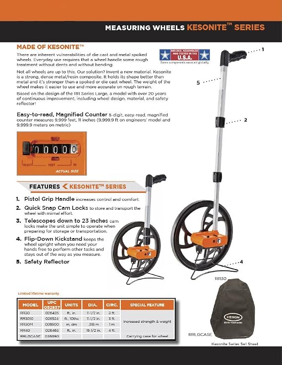 Keson RR30M Kesonite Measuring Wheel with Telescoping Handle, 0.318 Diameter