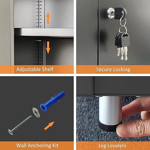 Miniatura 5 de Armario de almacenamiento de metal con puertas de bloqueo y estante ajustable, pequeño aparador con cerradura para el hogar, oficina, entrada,