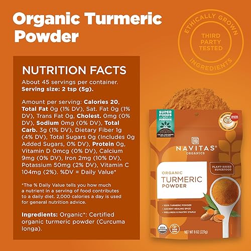 Vista 3 de Navitas Organics Turmeric Powder – for Smoothies, Golden Milk, Curries & More – Natural Curcumin – Anti-inflammatory – USDA Organic, Non GMO, Kosher