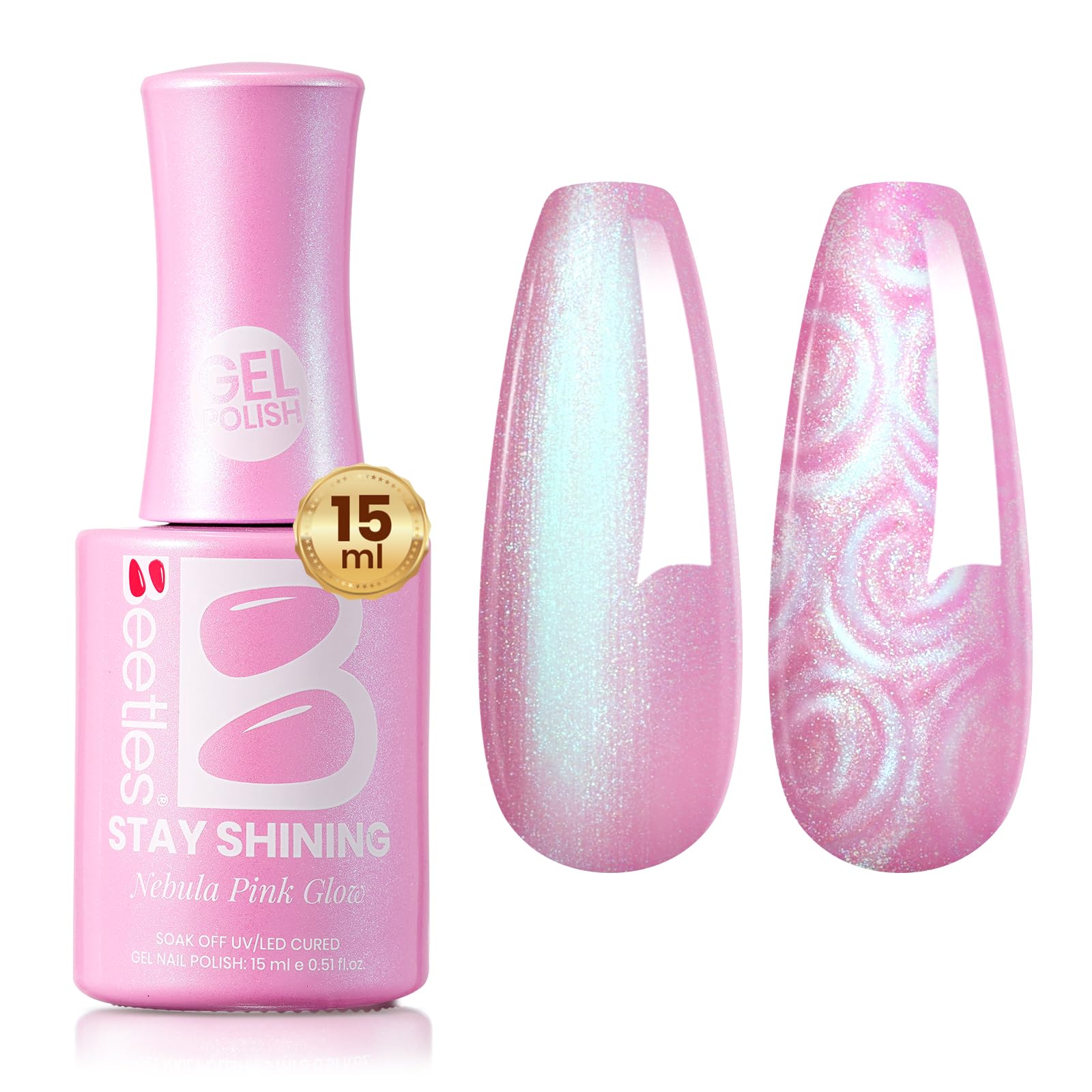 Beetles Pearl Gel Nail Polish 15ml | Pink Nebula Glow Shimmer - main product image