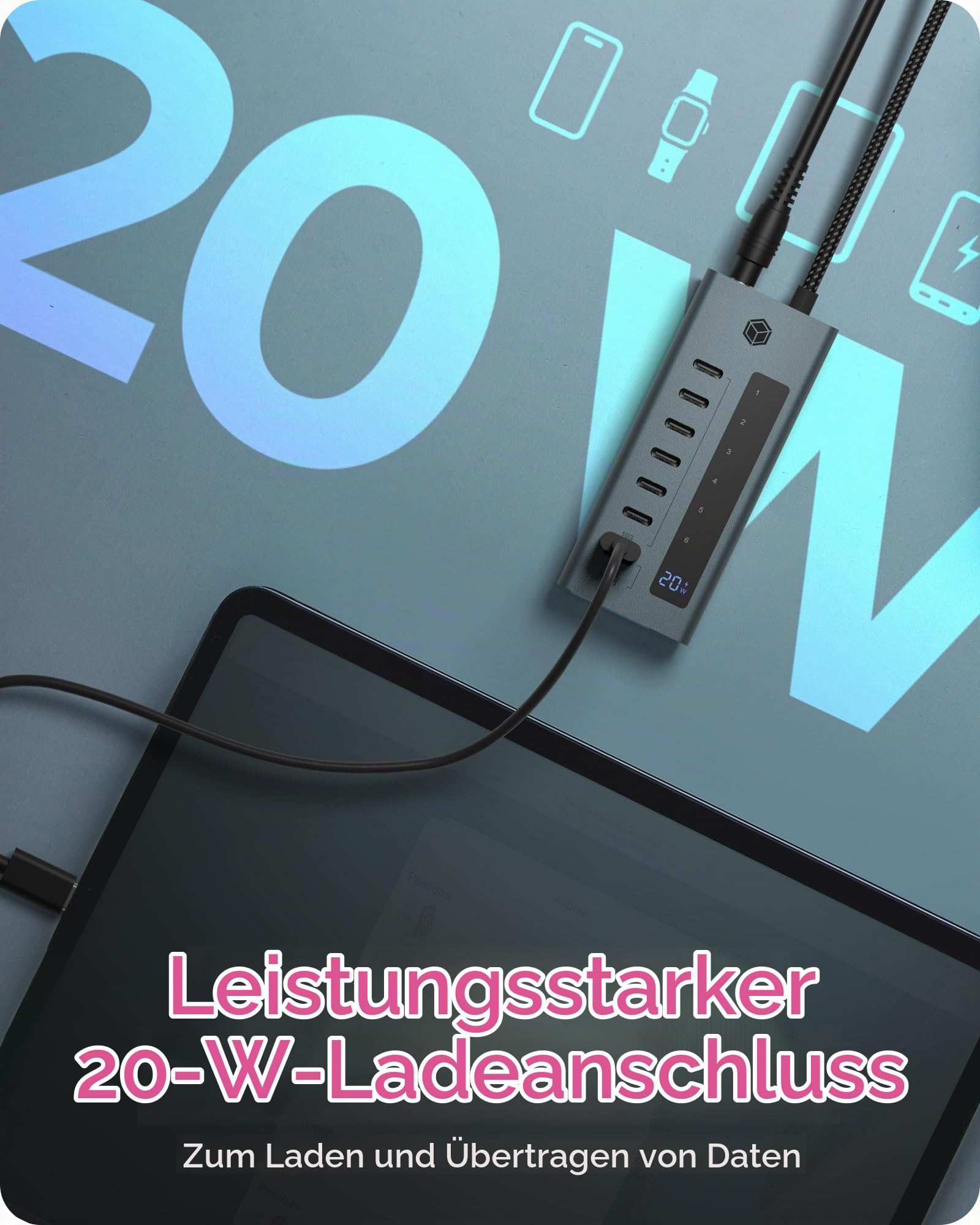 ICY BOX 7-Port USB Type-C Hub 3.2 Gen 2 blaugrau IB-HUB1457-C31