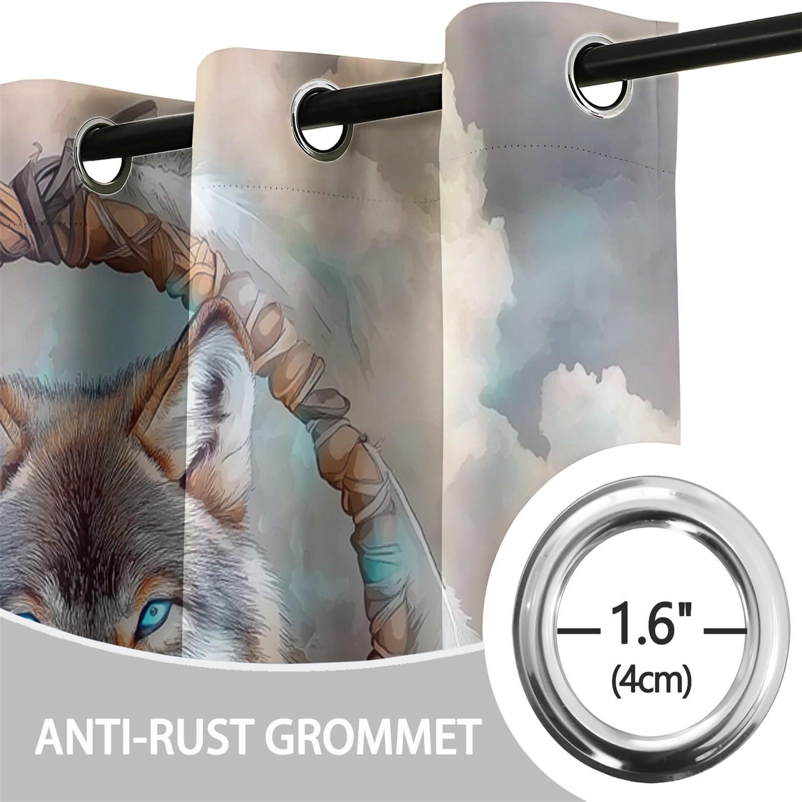 Generisch H215 x B220 cm Vorhang Wärmeisolierend Set, Traumfänger Blickdichte Gardinen, Traumfänger Feder Wolf Thermo Vorhänge für Schlafzimmer Wohnzimmer Kinderzimmer Küche Fensterdekoration